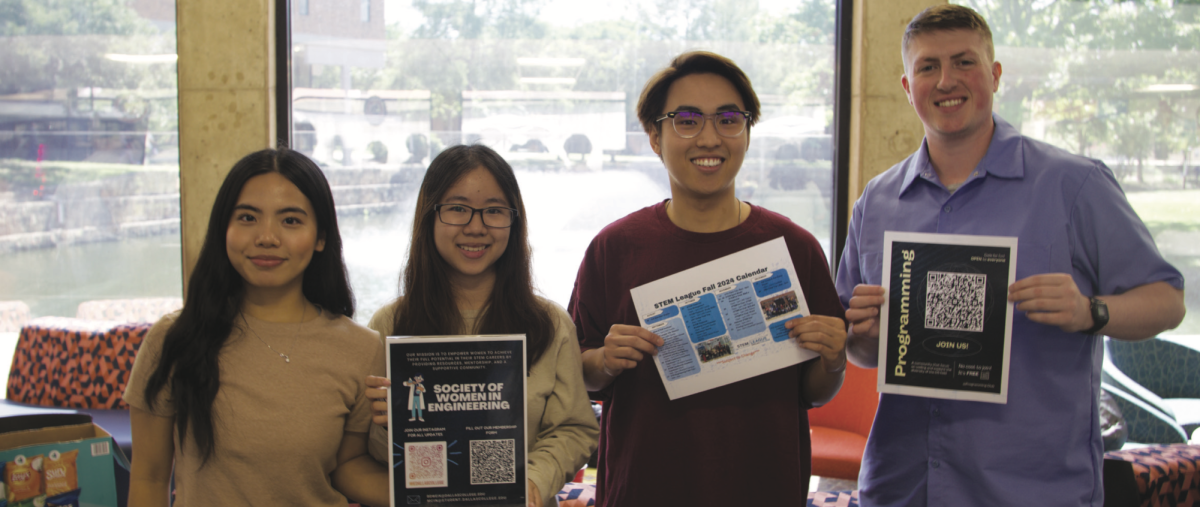 Mang Cin (left), Dung Hoang, Dereck Quan and John Parker representing STEM League and the Society of Women in Engineering at Richland’s Club Expo.